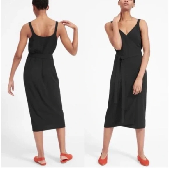 Everlane Japanese GoWeave Tank Wrap Dress 00 XS In Black - Picture 1 of 3